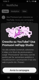 Suggerimento di impiego della promozione in YouTube Studio Moble