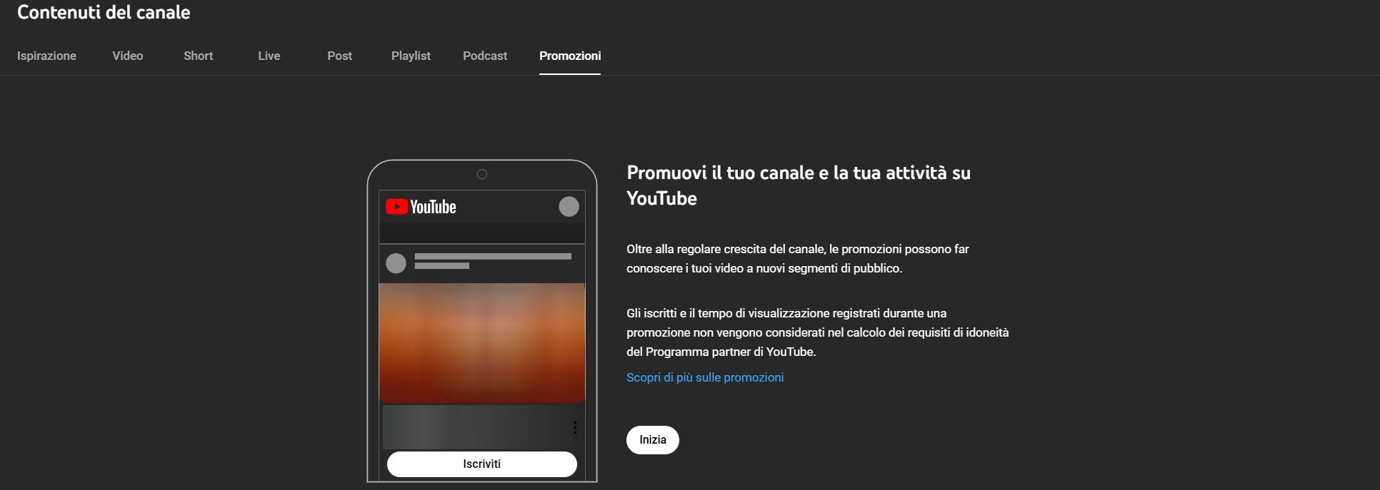 Copertina della promozione in Youtube Studio su computer