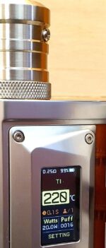 Un FeV BF-1 rigenerato con filo in Titanio, usato in TC su una box BF Centaurus Quest di Lost Vape
